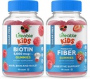 Lifeable Sugar Free Biotin Kids + Preciotic Fiber Kids, Gummies Bundle - Great Tasting, Vitamin Supplement, Gluten Free, GMO Free, Chewable Gummy