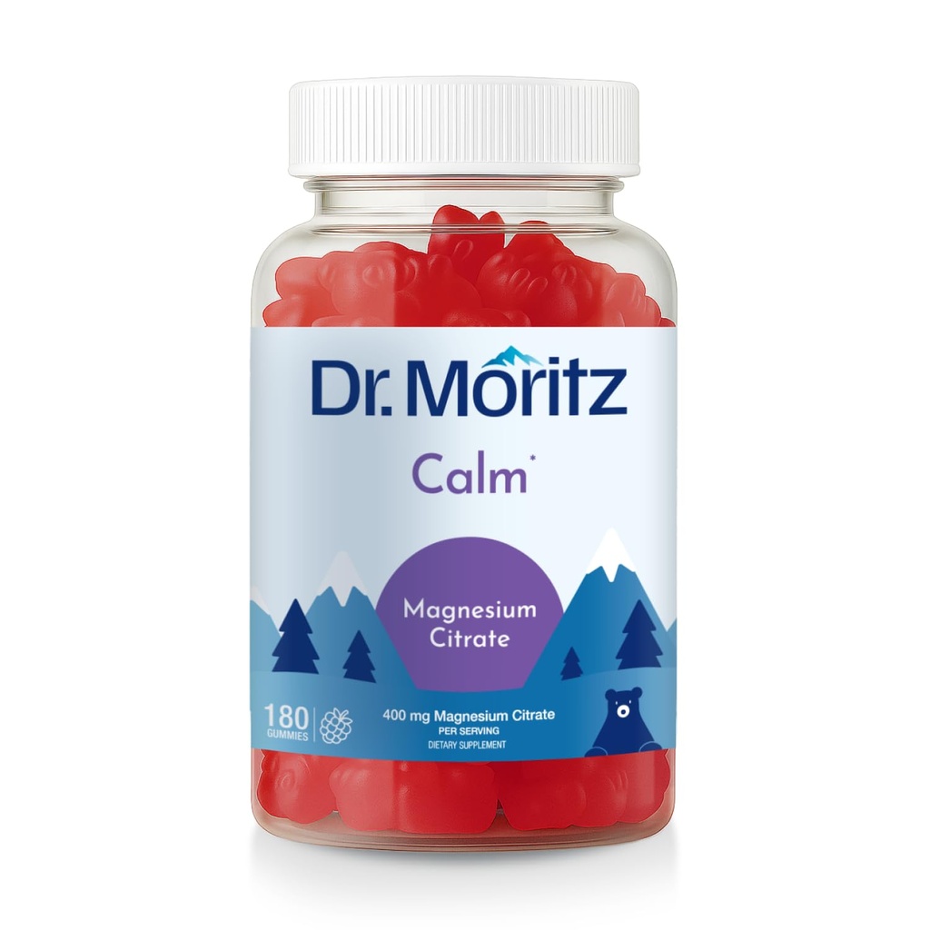 大人のためのモリッツマグネシウムグミー - 低砂糖400mg - 安静に眠りをサポート - 大人と子供マグネシウムクエン酸塩グミー(180カウント) - ラズベリー風味