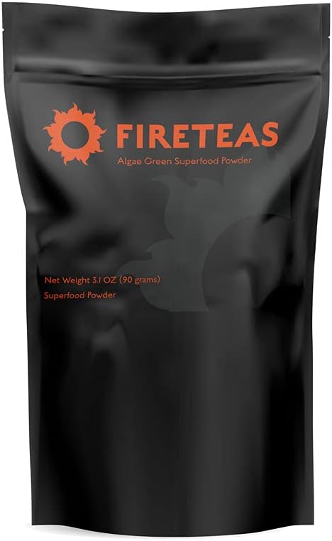 FIRE TEAS Greens Superfood Powder with Seaweed & Chlorella (Cracked Cell) - オーガニックターメリック、ケルプ、モリンガ、ステビア、アロエベラエキス、ジンジャー - スムージー、ヨーグルト&ミルクシェイク -