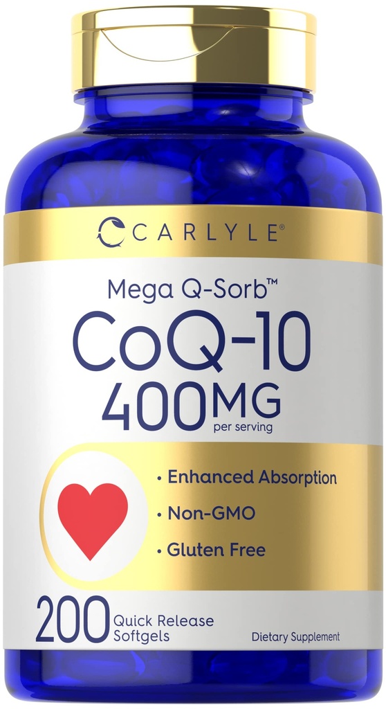 Carlyle CoQ10 400mg Softgels | 200Count | 高吸着コエンザイムQ10 | ブラックペッパーエキス付 | 非GMO・グルテンフリーサプリメント