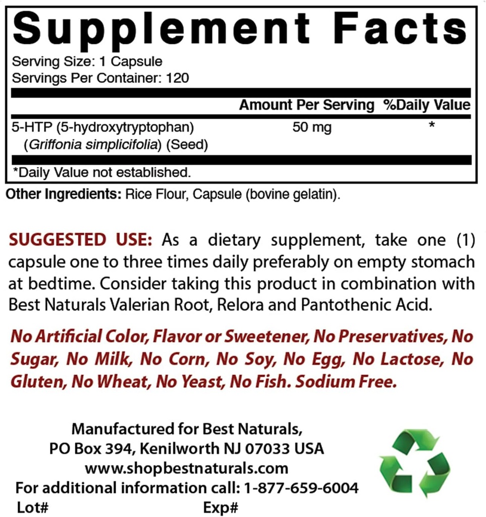 ベストナチュラル 5-HTP 50 mg & マグネシウム グリシン 425 mg