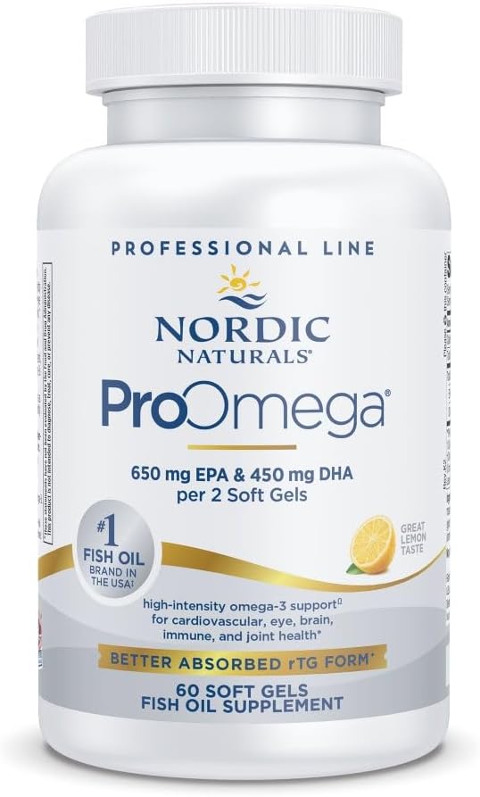 Nordic Naturals ProOmega、レモンフレーバー - 60 ソフトジェル - 1280 mg Omega-3 - EPA&DHAとの高い効力魚油 - 脳、目、心、および免疫の健康を促進 - 非GMO - 30 サービング