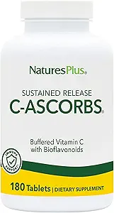 NaturesPlus C-AscorbsバッファービタミンC、サステンドリリース - 4000mg、180ベジタリアンタブレット - ミネラルアスコリブ、抗酸化剤 - グルテンフリー - 45サービングとスーパー効力免疫サポート