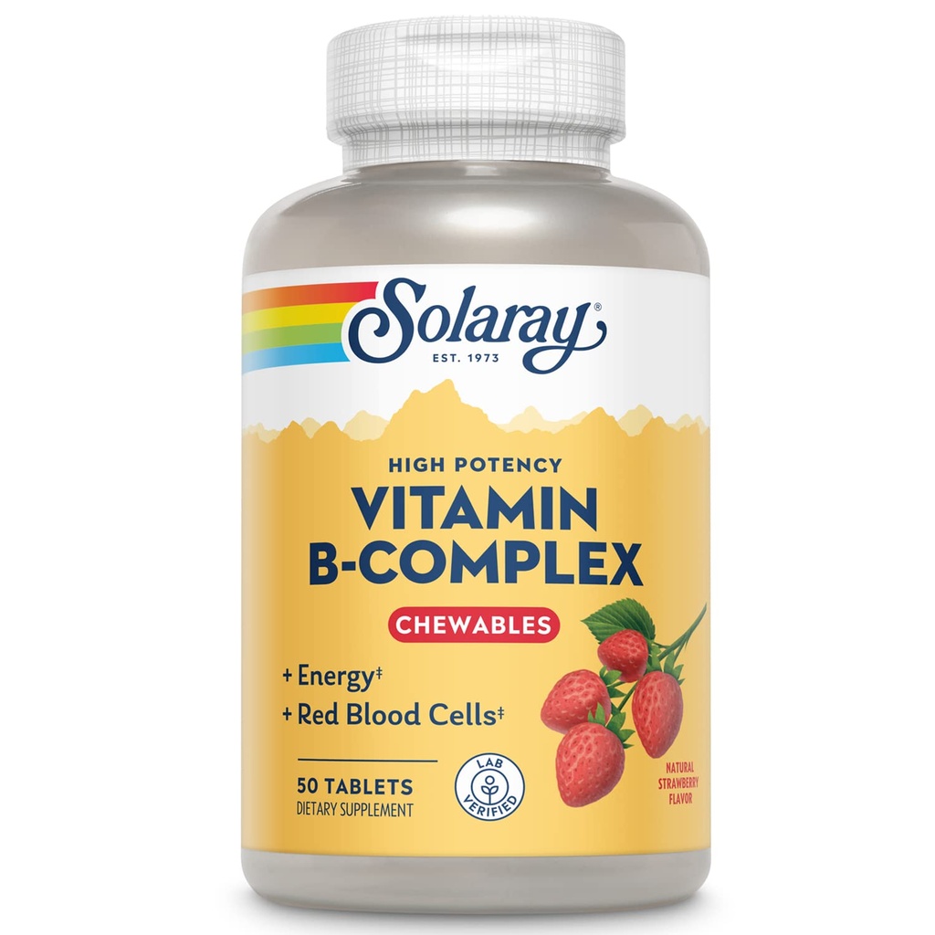 SOLARAYビタミンBコンプレックスChewables、いちご、健康なエネルギー、赤血球、ストレス&代謝サポート、50錠