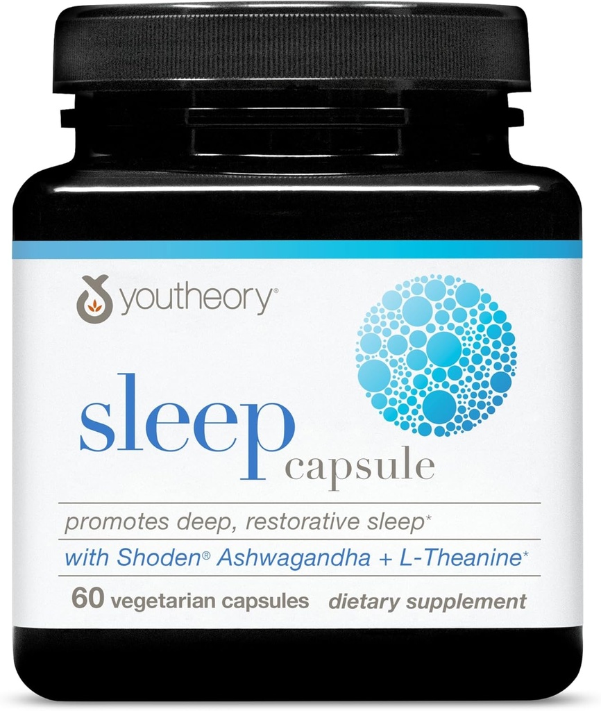 Youtheoryの睡眠のカプセル - パッションフラワー、レモンバーム、L-theanine & Ashwagandha* - 60のベジタリアンのカプセルとビーガン睡眠サポートサプリメント
