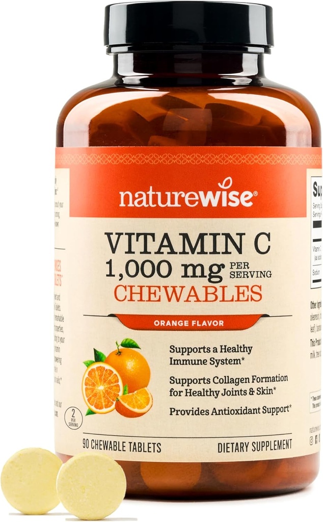 NatureWise 大人のための余分な強さのビタミンCのChewable 1000mg - 自然なオレンジ味-免疫システム及び酸化防止サポート-非GMO、ビーガン及び砂糖は- 90のChewableタブレット[45日の供給]を解放します