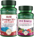 純度プロダクト 束-CoQ10 + B-12エネルギー メルトが付いているKrill Omega 50+ - CoQ10 (Krillオイル、魚油、CoQ10、ビタミンD) B-12の果実の溶解(Methylcobalamin B12 + B6 + D3 +多く)とのKrill Omega 50+