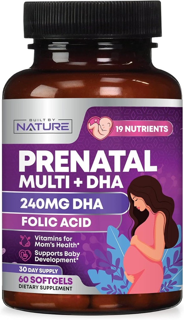 Prenatal Vitamins for Women - Multivitamin with DHA, Folic Acid, Vitamin C, B12, Iron & Omega-3 - Before, During & Post Pregnancy Supplement for Healthy Growth & Brain Development - 60 Softgels