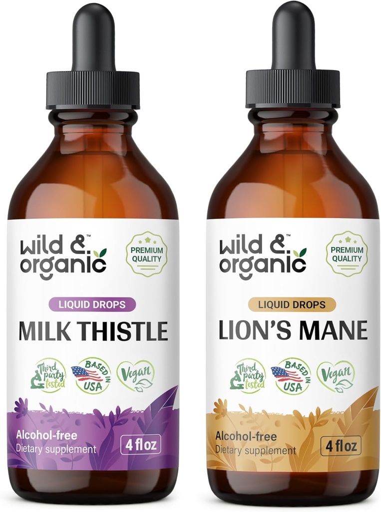 ワイルド&オーガニックミルクアザミ4 fl oz & Lion's Mane Tincture 4 fl oz