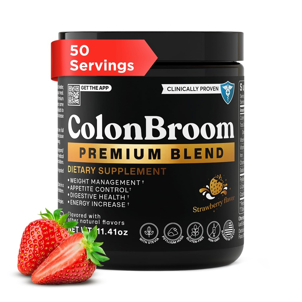 ColonBroomの優れた粉の補足(いちご) - コロンのBroomのPsylliumの殻繊維の粉の飲み物-グルテンフリー、Bloating救助のための非GMOのコロンの洗剤及び腸の健康、50のサービング