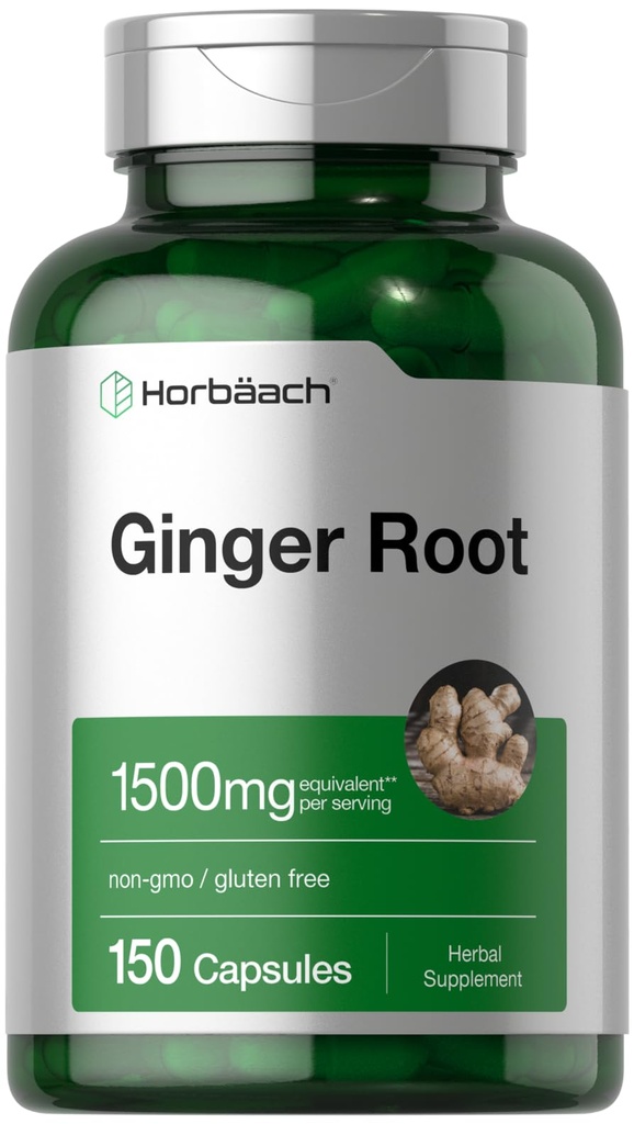 ホアハチジンジャールートカプセル1500mg | 150丸薬 | 非GMO、グルテンフリー | ジンジャールートエキス