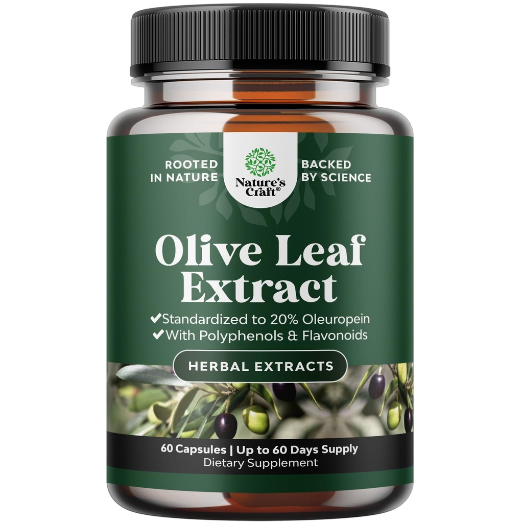 オリーブの葉のエキスのカプセル-20% Oleuropeinの純粋なオリーブの葉の高力酸化防止補足-草の心臓健康の補足-ビーガン非GMO及びグルテンフリー(2か月の供給)