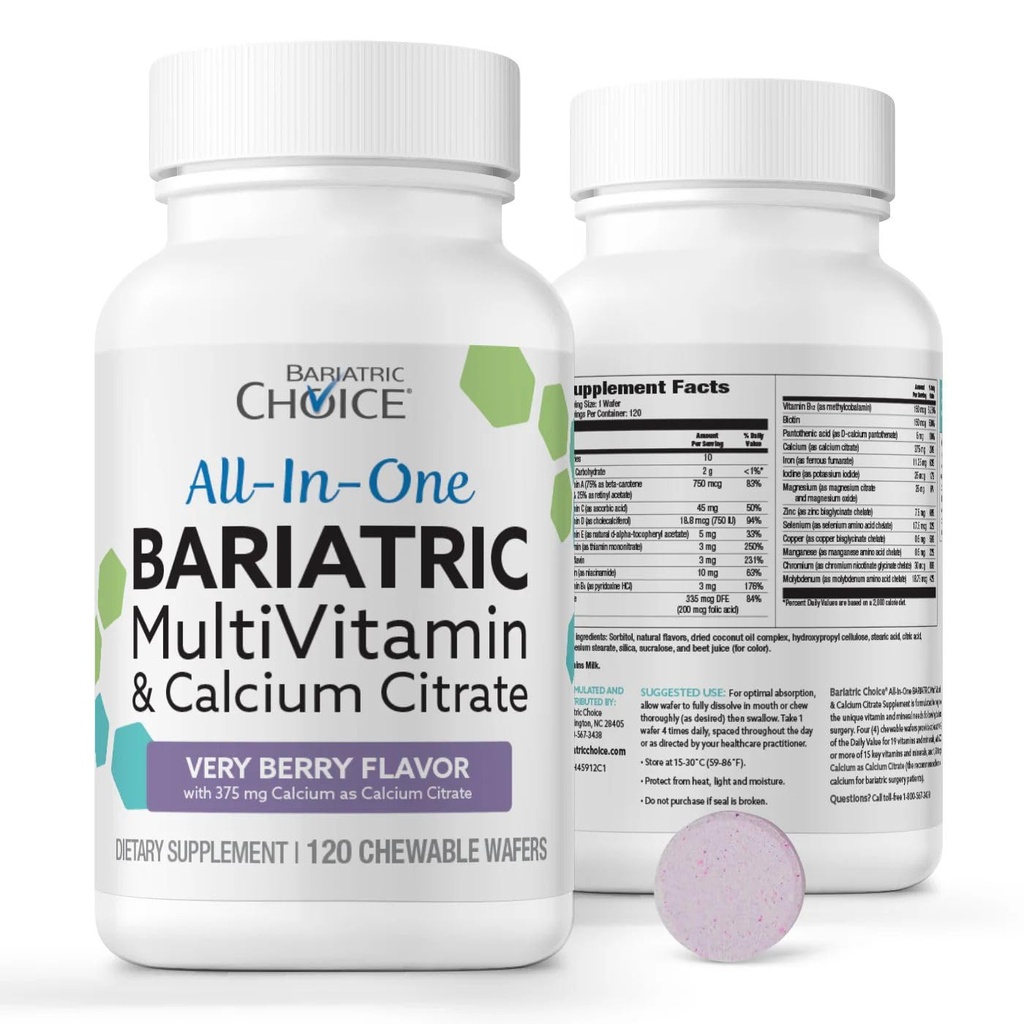 Bariatric Choice All-in-One Chewable Bariatric MultiVitamin with Iron & Calcium Citrate, 非常にベリー (120ct)