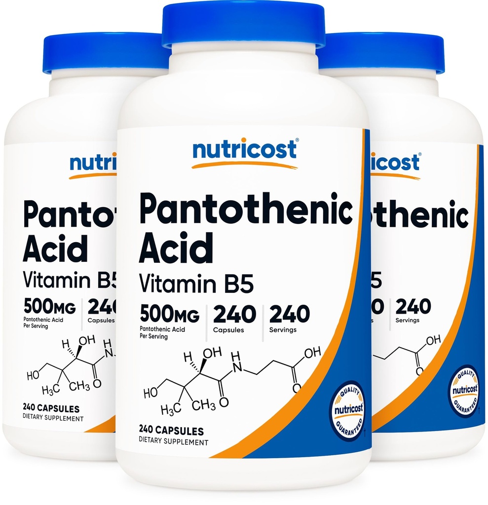 Nutricostパントテン酸(ビタミンB5)500mg、240カプセル(3本)