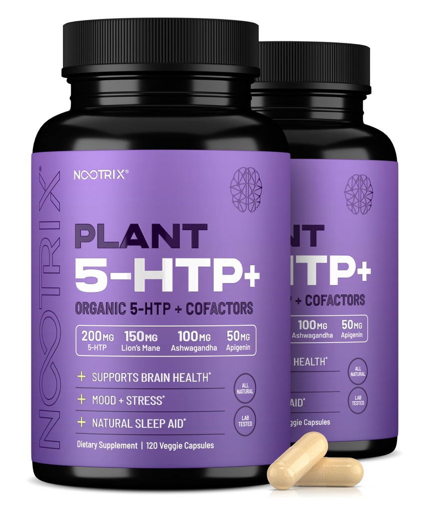 Nootrixの有機性植物5 HTP+ サプリメント | メモリ、メンタルフォーカス、認知健康とエネルギーをサポート | 健康な気分と脳機能を促進する | ビタミンB6&Lテアニン | 240 カプセル