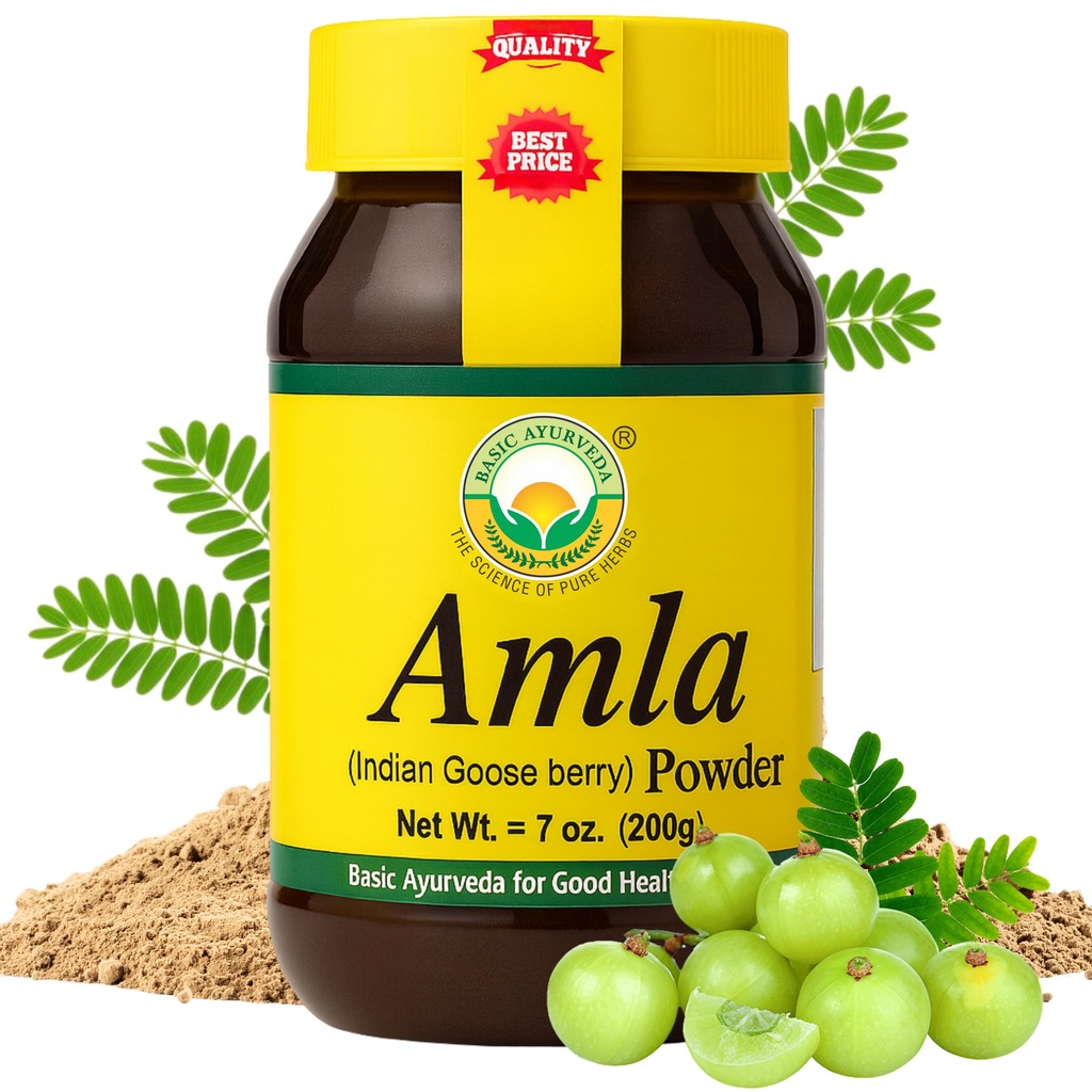 BASIC AYURVEDA Amlaパウダー 7.05 Oz(200gm) | 100% 天然インドのゴスベリー(アマレーキ) 毛、皮膚、免疫 | 添加剤なし | スムージー、DIYマスク、ハーブ使用&ウェルネスに最適