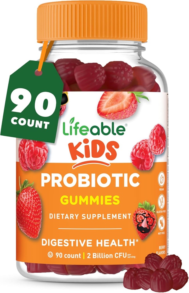 Kids Probiotics Gummies | 2 Billion CFU | Great Tasting Kids Probiotic Gummies | for Gut Health, Digestive Support, and Immune Support | 90 Probiotic Gummies for Kids and Toddlers | Lifeable