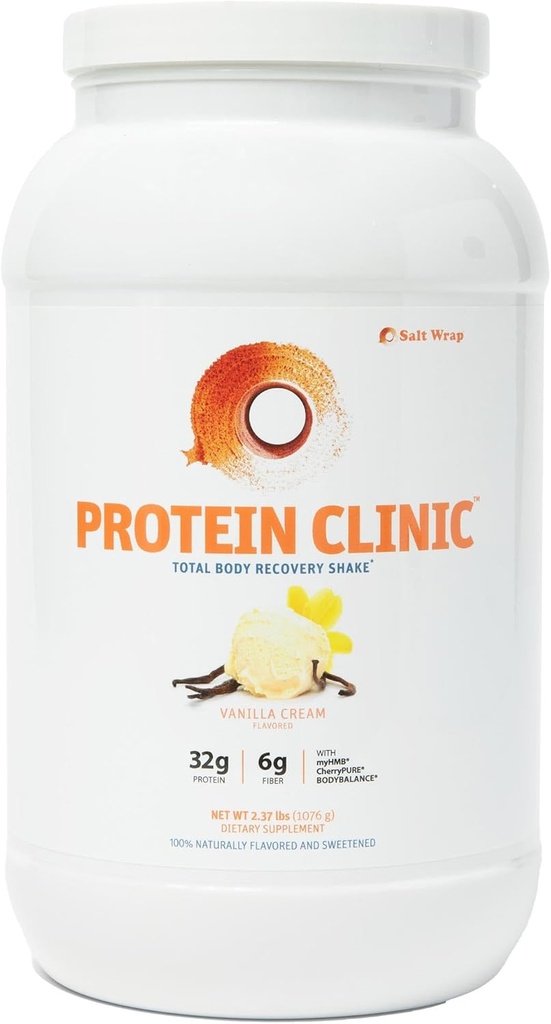 SaltWrap Protein Clinic - Total Body Recovery Shake with Collagen Peptides, HMB, Tart Cherry Extract, Pea Protein Powder Isolate, Prebiotic Fiber for Joints Natural Muscle Builder & Recovery - Vanilla