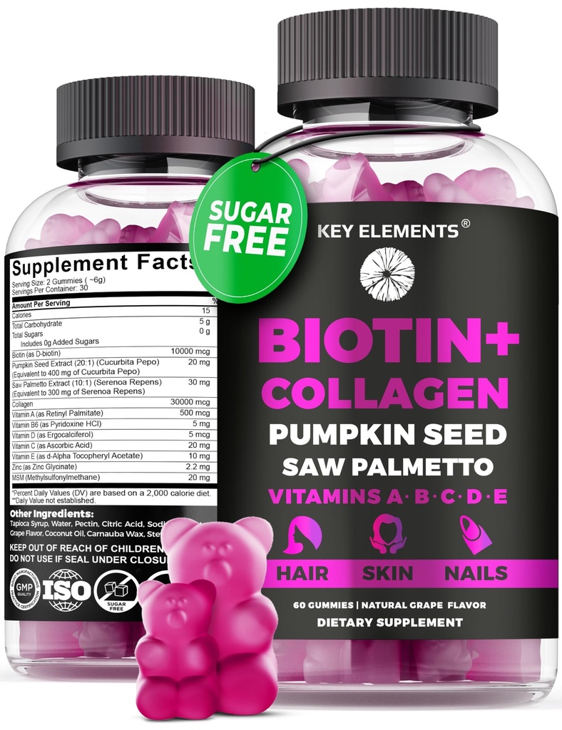 毛皮および釘 10000mcg のグミー及びコラージュのグミー - 毛の成長のカボチャの種油のためのBiotin のビタミンは、Paletto のエキス及びビタミン B6 C D E - ビオチンおよびコラージュの補足を見ました