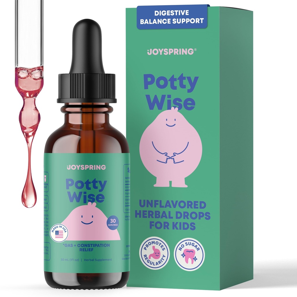 JoySpring Potty ワイズ ドロップ – 子供のための自然な便秘の救済 & トーダーズ – エルダーベリー, リコリス ルート エキス, フェンネル種子 & センナ – 砂糖フリービーガン液体ブレンドサプリメント (1 fl oz) 30 サービング