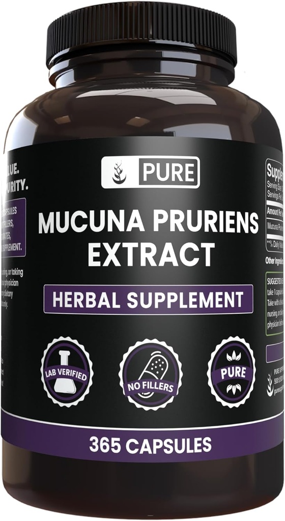 純粋な元の原料のMucuna Pruriens (365のカプセル)マグネシウムか米の注入口無し、常に純粋、実験室は確認しました