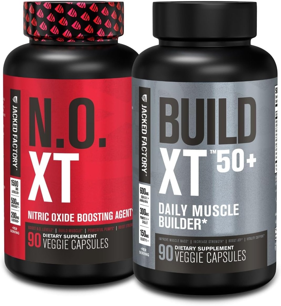 ジャック工場N.O. XT Nitric酸化物サプリメント (90カプセル) & ビルド XT 50 +毎日の筋肉ビルダー (90カプセル) 筋肉の成長のために, ポンプ, ウイルス, 回復
