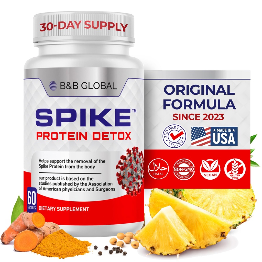 Spike Protein Detox - タンパク質バランスのためのスパイクサポートサプリメント - Nattokinase 4000Fu、Bromelain 500mg、Curcumin 1000mg - 米国製 - 60カプセル、30日の供給