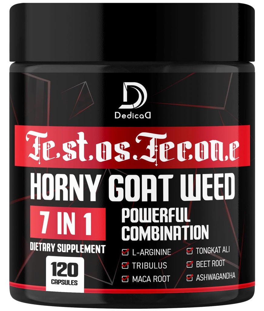 7 in-1 Tribulus Terrestris Horny Goat Weed L-Arginine Maca Root Tongkat Ali Beet Root - エネルギーワークアウト筋肉強度サポート120カプセル