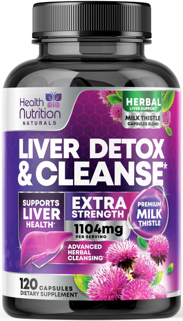 Gentle Liver Cleanse Detox & Repair Formula - Silymarin Milk Thistle、Dandelion Root、Artichoke Extract、Turmeric、Coteline、Betroot - 120ベジギーカプセル