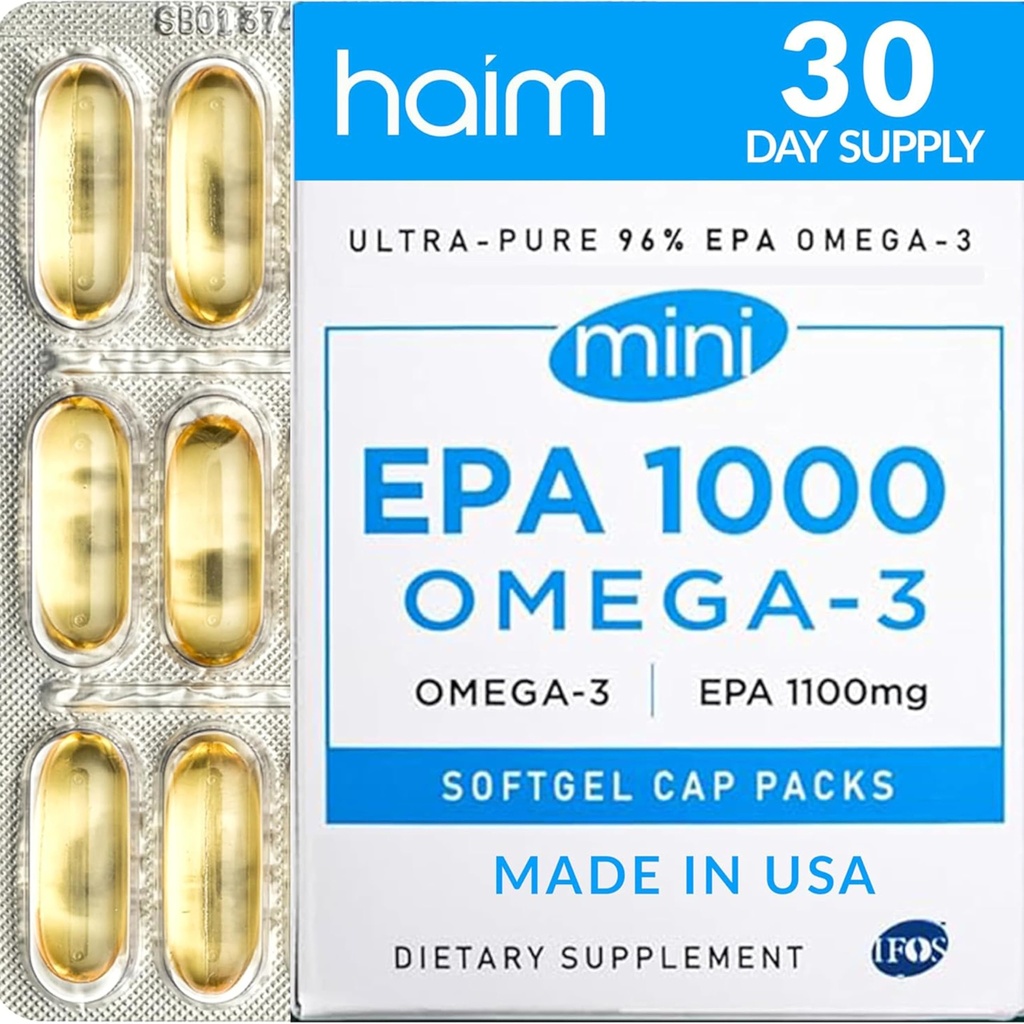 HAIM EPA1000 MINI - 純粋なEPAフィッシュオイルサプリメント - 1,100mg Omega-3 for Heart, Brain & Joint Health - 高効力、バープレスSoftgels - 小さく、簡単に飲みやすいカプセル - 60Softgels - 米国製
