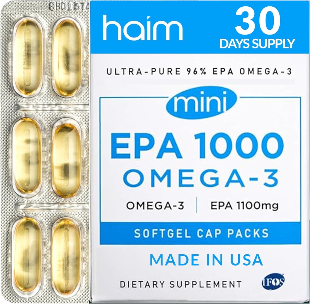 HAIM EPA1000 MINI - 純粋なEPAフィッシュオイルサプリメント - 1,100mg Omega-3 for Heart, Brain & Joint Health - 高効力、バープレスSoftgels - 小さく、簡単に飲みやすいカプセル - 60Softgels - 米国製