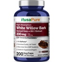 NusaPureホワイトウィローバーク20:1抽出物、4000mg、200ベジーカプセル、最大強度、(非GMO、ビーガン)と等価200mg