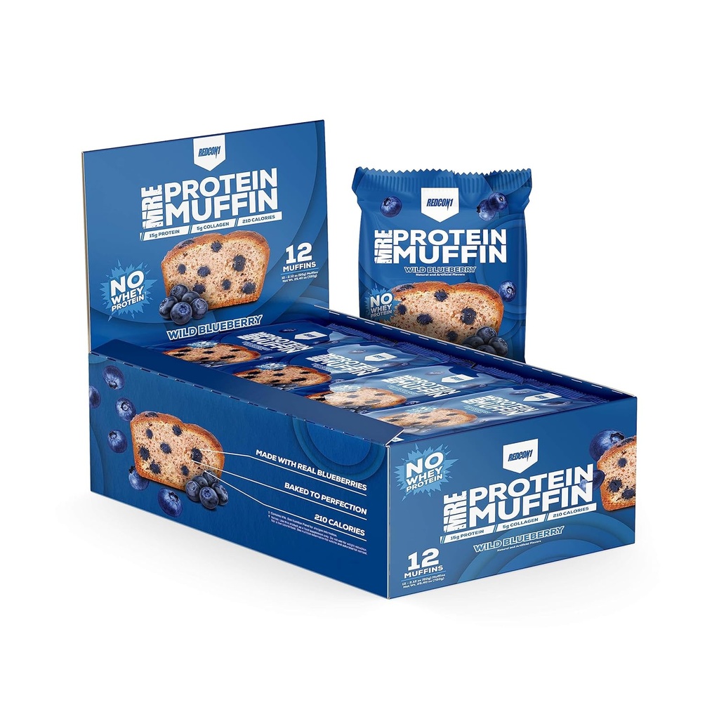 REDCON1 MRE Muffin - 全食品15gタンパク質マフィン - 心配なし&消化しやすい - 助けブーストエネルギー&燃料筋肉 - ワイルドブルーベリー味タンパク質スナック(12マフィン)