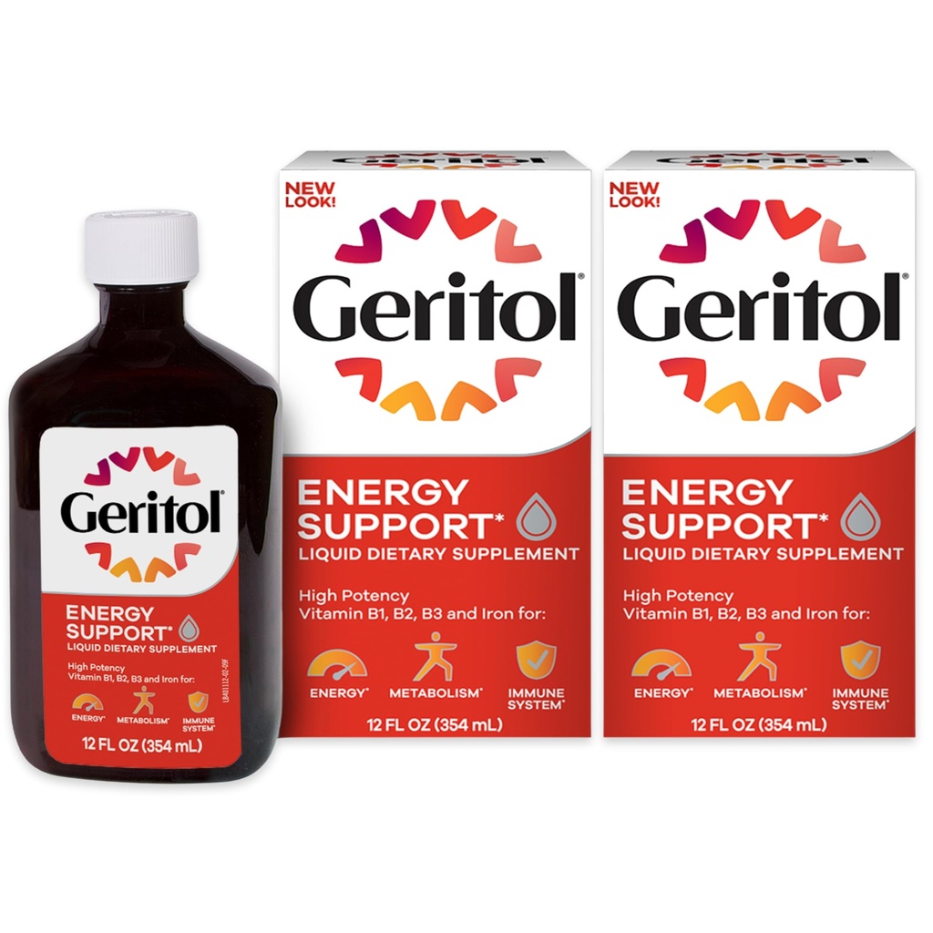 Geritolの液体のビタミンおよび鉄の補足、エネルギー サポートは、高い効力B-Vitaminsおよび鉄、Pleasant Tasting、Swallow、人工的な甘味料無し、非GMO、12 Oz、2のパックを含んでいます