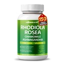 RHODIOLA ROSEA サプリメント - 11-in-1 天然ブレンド チャモミール L-テアニン アシュワガンダ 聖バジル バレリアン パッションフラワー - 150 カウント - アメリカで作られてテスト