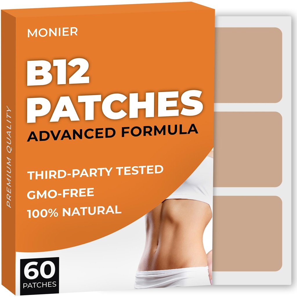 B12パッチ(60パック) - 女性と男性のための100%ナチュラルパッチ - フィリング、エネルギー、フォーカス&ボディサポート - 強化式