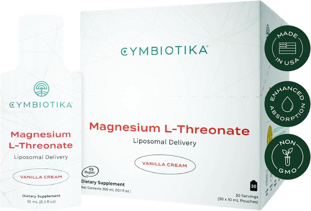 CYMBIOTIKAのLiposomalのマグネシウムL-Threonate 1300のmg –頭脳の健康、記憶、焦点及び圧力サポートのための高吸収のマグネシウム–米国の1か月の供給でなされるメンタル クラリティおよび気分のバランスを、促進します