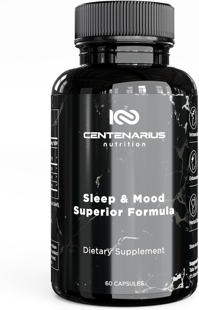 Centenarius Nutrition SleepとMood Formula with L-Theanine、5-HTP、ファーマガバ + Sleep +の強化された気分とストレスレベル(60カウント)
