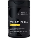 スポーツ研究ビタミンD3 1000iu(25mcg)ココナッツオイルで注入〜免疫&骨サポート〜非GMO検証、大豆&グルテンフリー(360ミニ液体ソフトゲル)