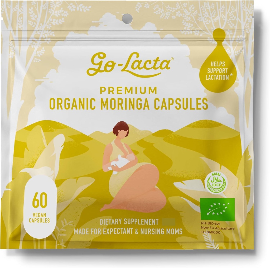 Go-Lacta® 100% Organic Moringa Capsules for Breastfeeding Moms - 60 Capsules - Pure Premium Postnatal Vitamins - Breastfeeding Supplements to Increase Milk Supply - Postpartum Vitamins for Women