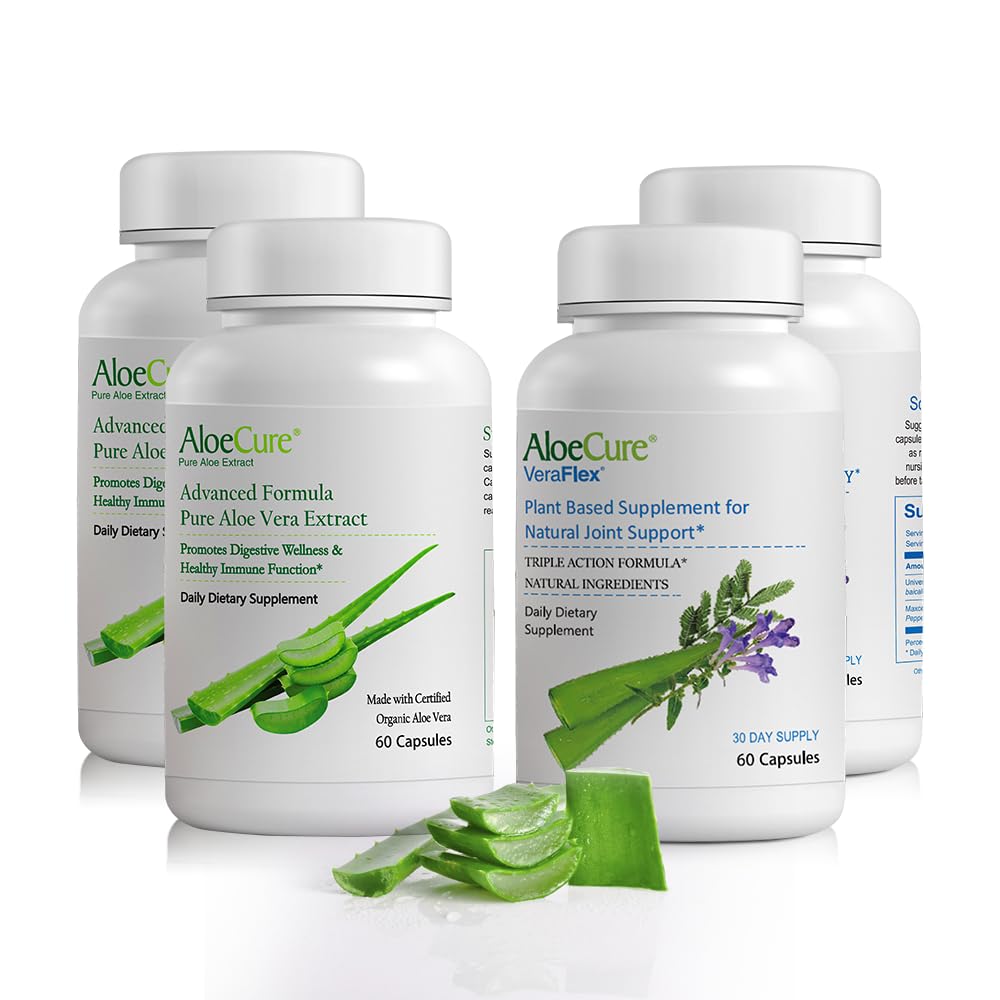 AloeCureオーガニックアロエベラカプセルパック - 4ピース - 2 x VeraFlex、2 x Aloe Veraカプセル