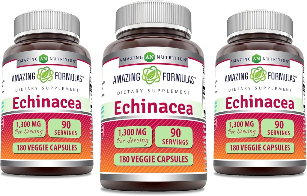 アメイジングフォーミュラ エキナセア | 1300 Mg | ベジギーカプセルサプリメント | 非GMO | グルテンフリー | アメリカ製 (3パック | 180 カウント)