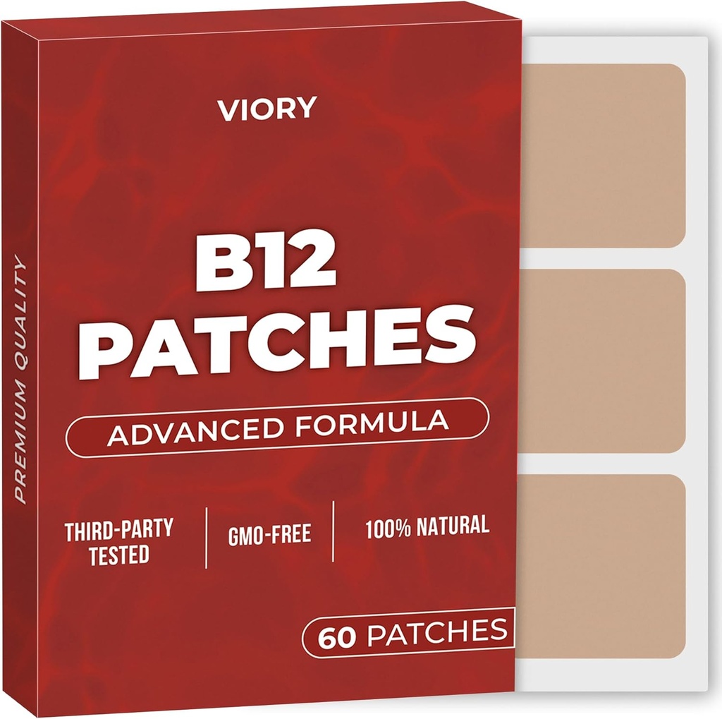 VIORY B12パッチ(60パック) - 女性と男性のための100%ナチュラルパッチ - フィリング、エネルギー、フォーカス&ボディサポート - 強化式