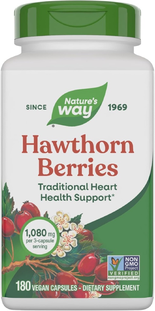 Nature's Way Hawthorn Berries - 心の健康のための伝統的なサポート* - 非GMOプロジェクト検証 - ハーブサプリメント - グルテンフリー - 180ビーガンカプセル