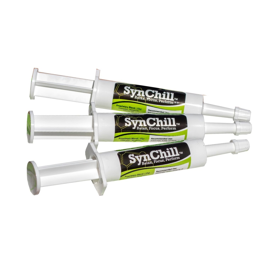 SynChill の口頭馬の Calming のゲル、100% の自然及び栄養の補足、中心及び性能のために設計されている実験室の証明される、オリンピックの専門家及び獣医師によって承認される、米国で作られる - 3-Pack