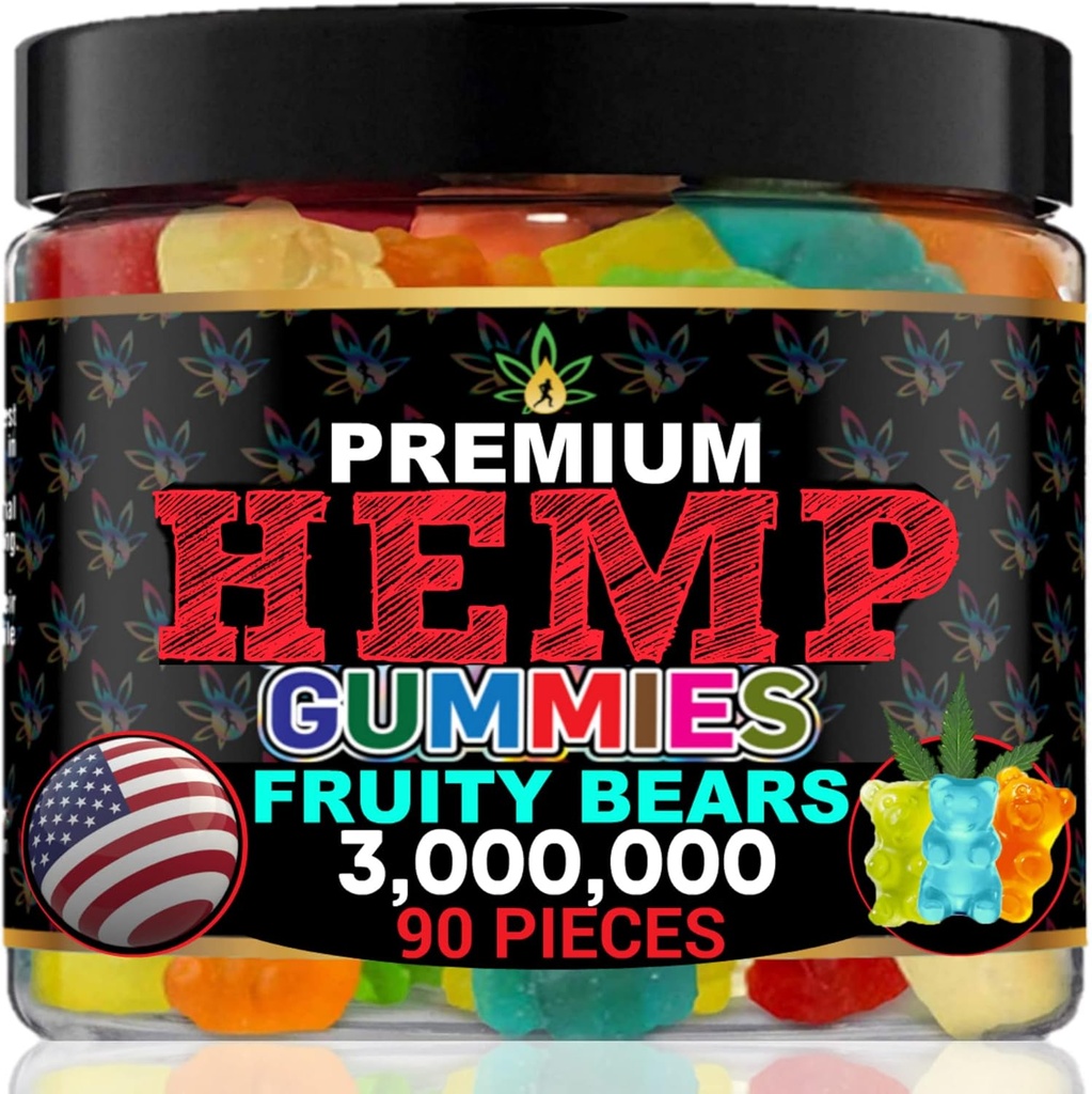 Hemp Gummies for Sleep-Infused Bedtime Support, Relax, Calm, Discomfort-High Potency Hempoil Gummy Bears 平和とリラックス-Fruity Flavors-Natural Omega Hemp Edibles-Made in USA-90 Bears