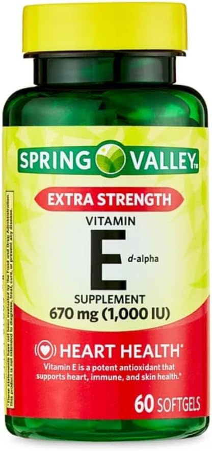 ジェネリックスプリングバレービタミンEエクストラ強度ビタミンE DアルファスプリングバレーSoftgels、670mg(1,000 IU)、60カウント