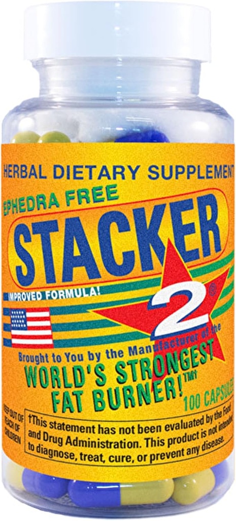 Stacker 2 Fat Burner Capsules, Ephedra Free, 100-Count Bottle