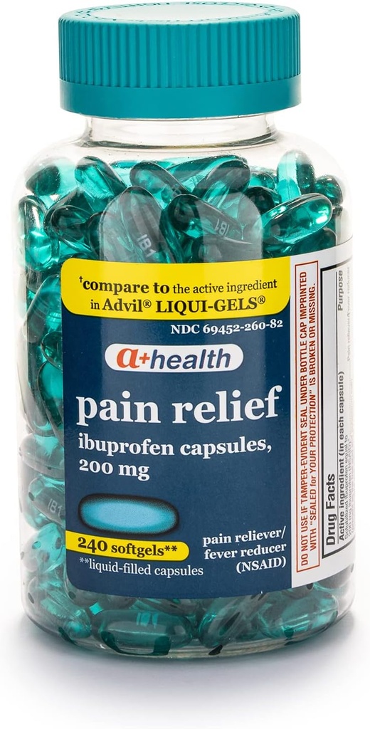 A+Health Ibuprofen 200のMgのSoftgelsの痛みのReliever/Feverの減力剤(NSAID)、240の計算