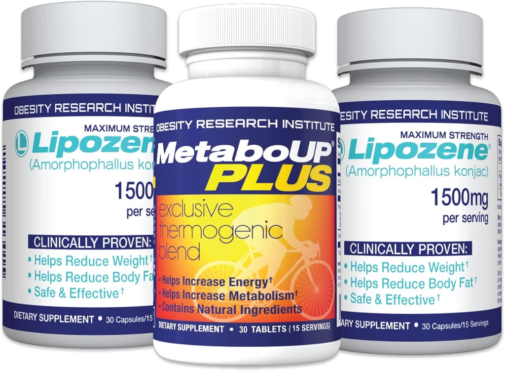 Lipozene Weight Loss Pills 2 Bottles with 30 Capsules Each Along with a 30 Count Bottle MetaboUp Plus